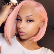 Straight Blunt Cut Pink Bob Wig 13x4 Invisible Lace Front Human Hair Wig [BOB19]