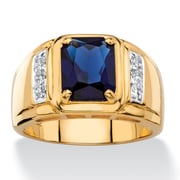 Men's 2.96 TCW Emerald-Cut Created Blue Sapphire and Genuine Diamond Classic Ring 18k Gold-Plated 