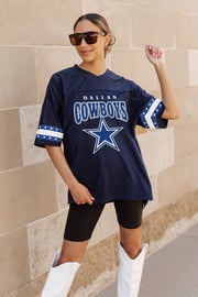 DALLAS COWBOYS ROYALTY OVERSIZED V-NECK RHINESTONE-STRIPED SPORTY FASHION TOP