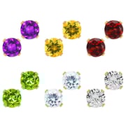 5mm Round Gemstone 10K Yellow Gold 4-prong Stud Earrings For Women Men
