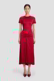 Gathered Detail T-Shirt Midi Dress In Rose