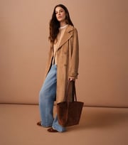 Tan Faux Suede Belted Trench Coat