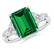 Lab-Grown Emerald-Cut Emerald Side Stone Engagement Ring with Diamonds