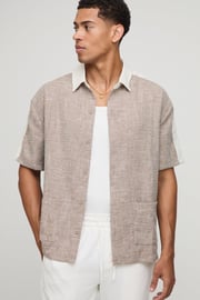 Oversized Basket Weave Panelled Shirt | boohooMAN USA