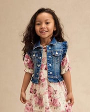 Girls Ruffle Denim Vest - Little Essentials - Blue