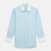Green Micro-Check Regular Fit Shirt with White T&A Collar and Double Cuffs