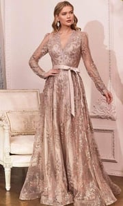 Ladivine - Deep V-Neck Beaded Lace Evening Dress CD233