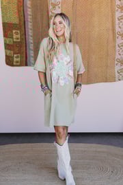 Purely Me Patchwork Tee Dress - Sage