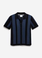 Knitted Stripe Cuban Shirt | Navy