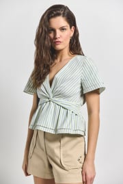 Caspien Front Knot Short Sleeve Top - Electric Multi