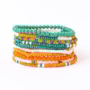 Game Day Color Block Beaded 10 Strand Stretch Bracelet Set Aqua and Orange