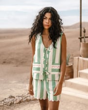 Linen-Blend Tie Front Stripe Cami Short Pyjama Set