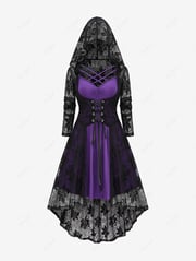 Plus Size Crisscross Ruched Cami Dress and Lace-up Floral Lace Hooded Cover Set