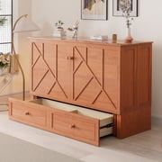Loon Peak Queen Murphy Bed Cabinet With Large Storage Drawer & Charging Station, Foldable Panel Design, Space-saving Cube Cabinet Bed Frame for Guest Room, Living Room, Office ( Mattress Included)