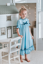 The Original Clara Nutcracker Gown in Robins Egg Blue and Navy Trim