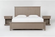 Felipe Driftwood Queen Wood Platform 3 Piece Bedroom Set With 2 1-Drawer C Tables