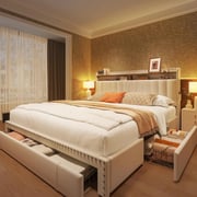 Metal Bed Frames with Headboard, Platform Bed Frame with Storage Drawers, Full/Queen/King