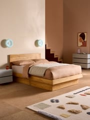 Meiko Platform Bed With Drawers in Natural Pine