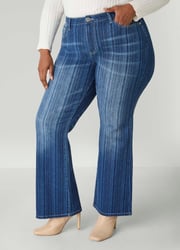 Textured Striped Flared Jeans