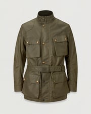 Men's Waxed Cotton Trialmaster Motorcycle Jacket in Olive Green | Belstaff ROW