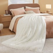 Bedsure Fluffy Striped Faux Fur Blanket White