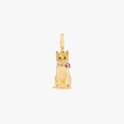 18k Yellow Gold, Emerald, Sapphire Cat Charm Pendant