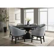 Haven 7Pc 59 Round Ebony Black Pedestal Dining Set with Hourglass Table Base and Gray Barrel Chairs