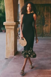 Boa Raffia Midi Dress in Black