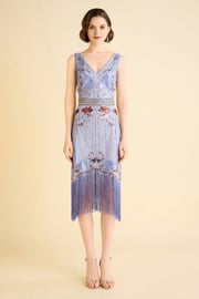 Opulent Floral Beaded Fringe Flapper Dress