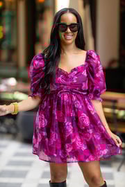 Colby Puff Sleeve Mini Dress - Grape