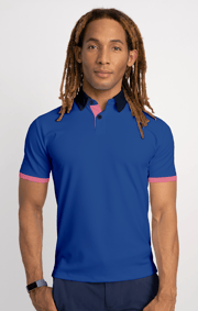 Short Sleeve Polo // Blue Pink  Contrast