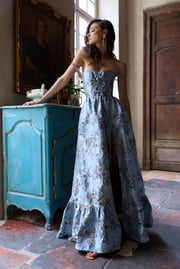 The Margaret Dress in Light Blue Lilibet Brocade
