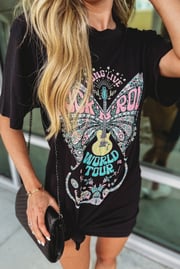 Rock N Roll Black Butterfly Graphic Shirt Dress