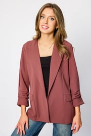 Stretch Crepe Blazer with Ruched Sleeves