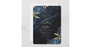 Elegant Navy Blue Gold Floral Wedding Invitation