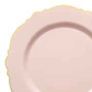 Pink with Gold Rim Round Blossom Disposable Plastic Dinner Plates (10.25")