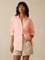 Laguna Linen Relaxed Shirt - Peach Lucy Stripe