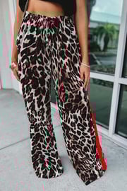 Leopard Straight Pants With Red Stripes