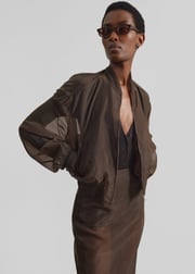 Micky Cropped Sheer Bomber - Brown