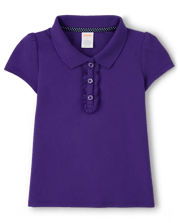 Girls Stain-Resistant Ruffle Polo - Uniform - Full violet