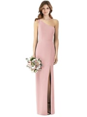 One-Shoulder Crepe Trumpet Gown with Front Slit
