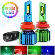 🆕H11/H9/H8 RGB LED Headlight Bulbs/DRL/Fog Light R7 Series 70W 25000LM 65000K Cool White + RGB Remote Control | 2 Bulbs