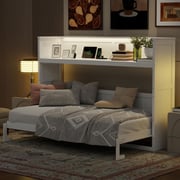 Euroco Wood Twin XL Murphy Bed with Desk and LED Light, Storage Wall Bed with USB Charging Station