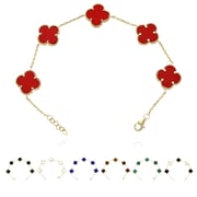 14K Real Gold Gemstone Clover Leaf Bracelet 7"-7.5" Adjustable