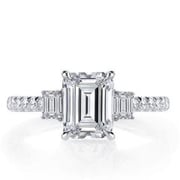 Italo Emerald Three Stone Created White Sapphire Engagement Ring