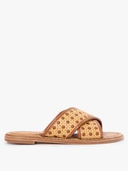 Natural/Rich_Cognac Solid Usha Leather \u0026 Raffia Sandals | Women's Shoes | J.McLaughlin