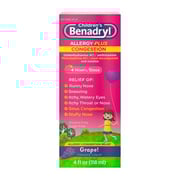 Benadryl Children's Allergy +Plus Congestion Antihistamine Liquid, Grape, 4 OZ
