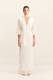 LIRA PLUNGE BALLOON SLEEVE MAXI DRESS - IVORY