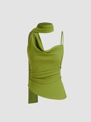 Halter Neckline Ruched Cami Top With Scarf