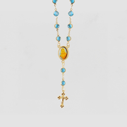 THE MARY BLUE STONE ROSARY NECKLACE
